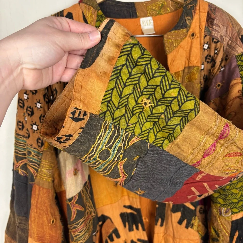 Vintage Handmade Patchwork Quilt Jacket Kantha Boho Oversized Cotton Artsy India